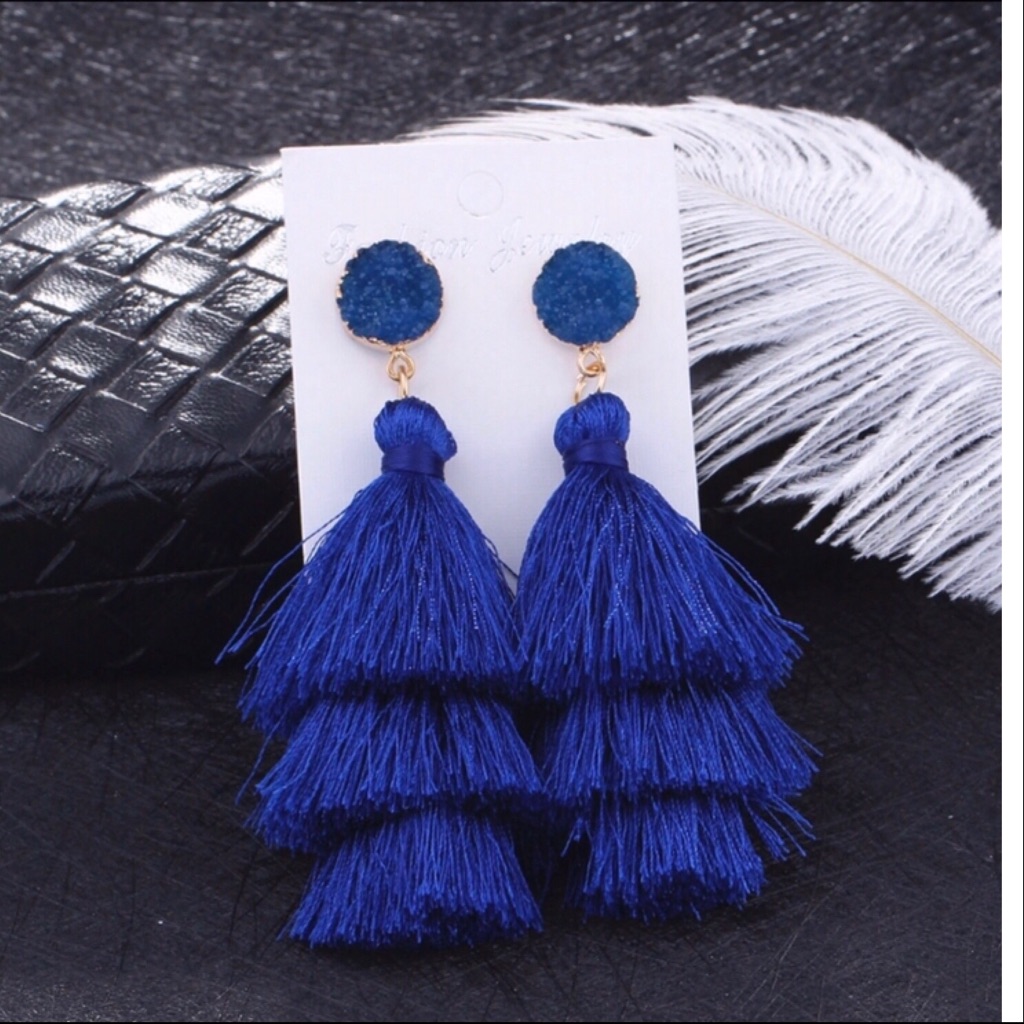 Blue Boho Tassel Earrings